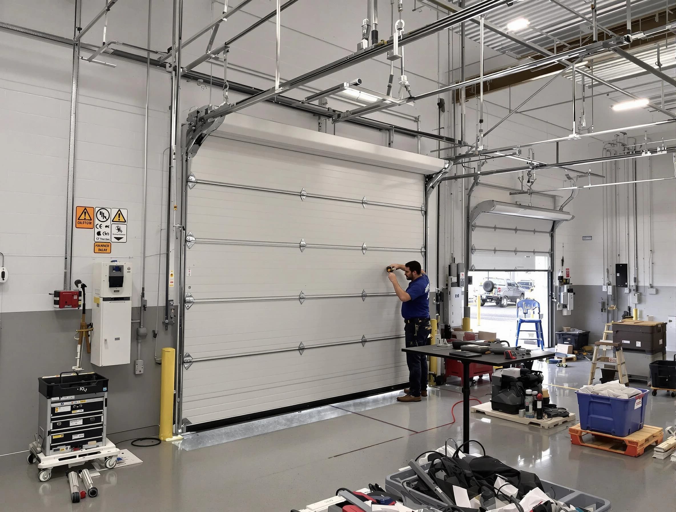 Commercial garage door repair being performed by Moon Garage Door Repair expert in Moon