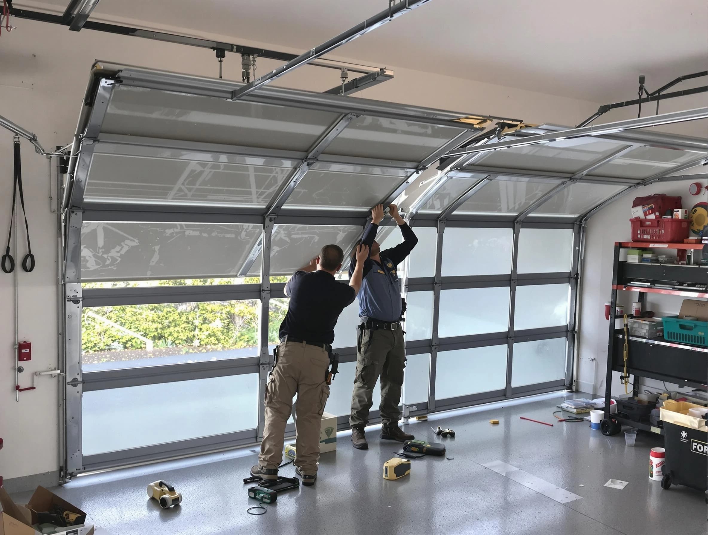 Moon Garage Door Repair expert performing precise panel replacement on Moon garage door