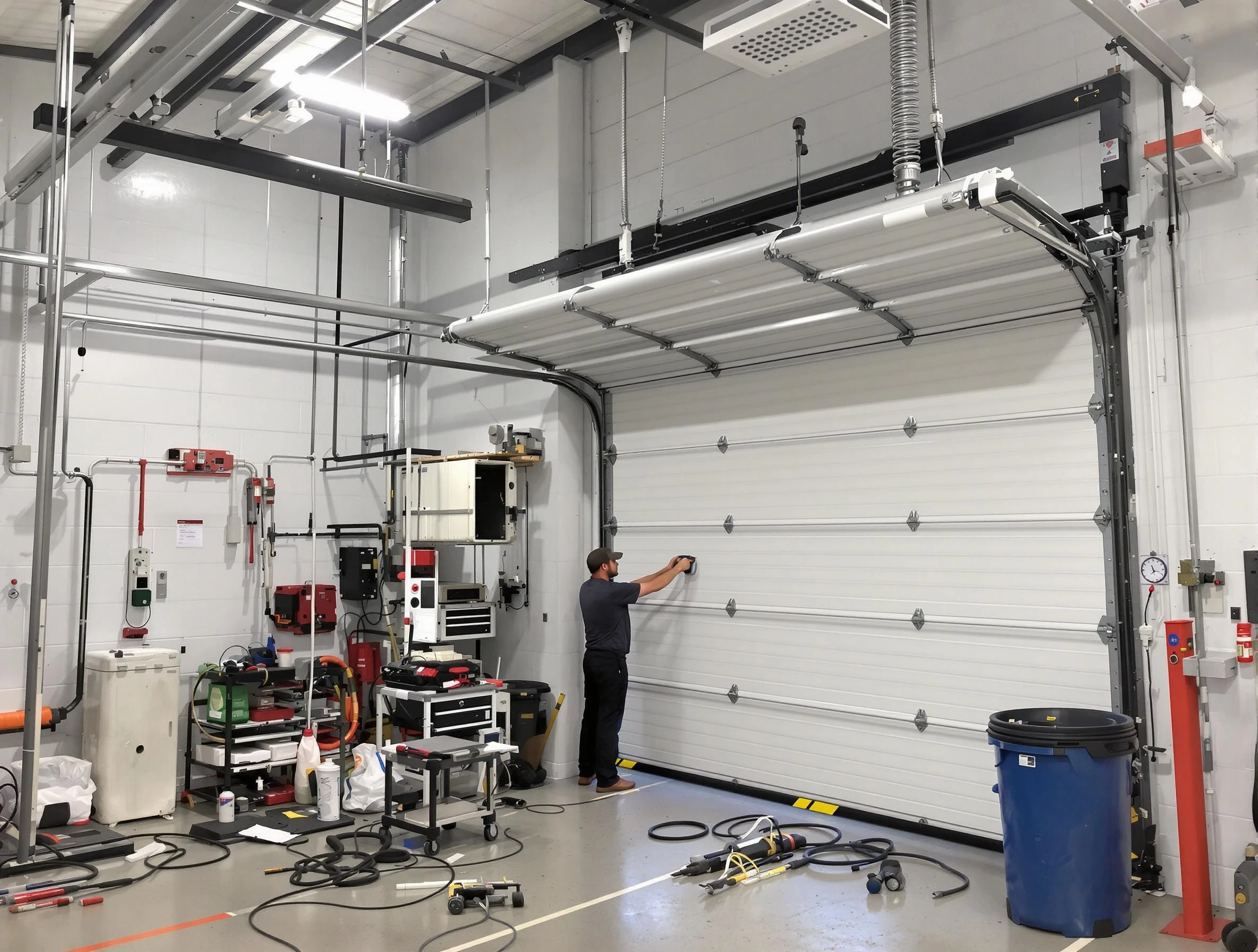 Moon Garage Door Repair certified technician performing commercial door repair at a Moon business facility