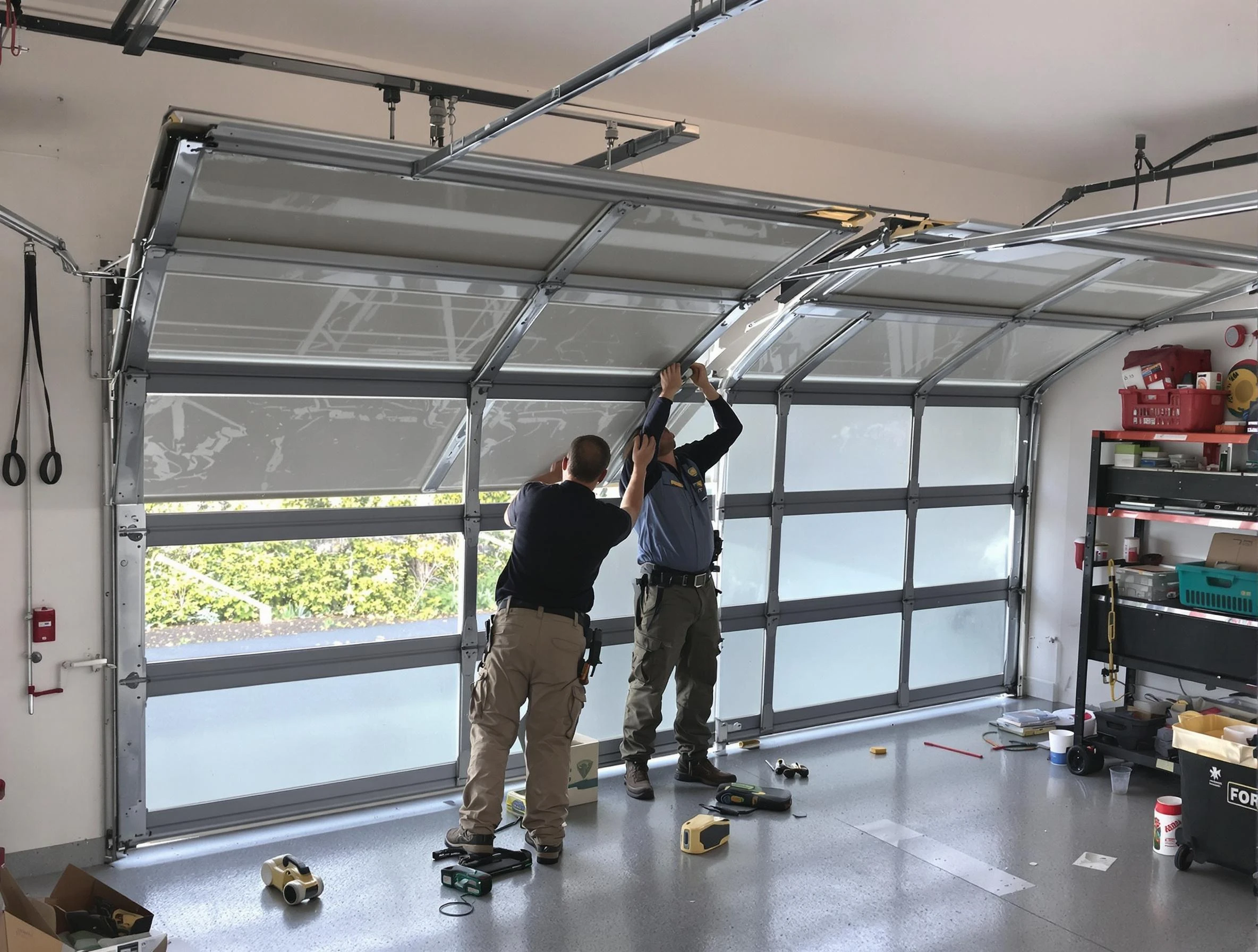 Moon Garage Door Repair expert performing precise panel replacement on Moon garage door