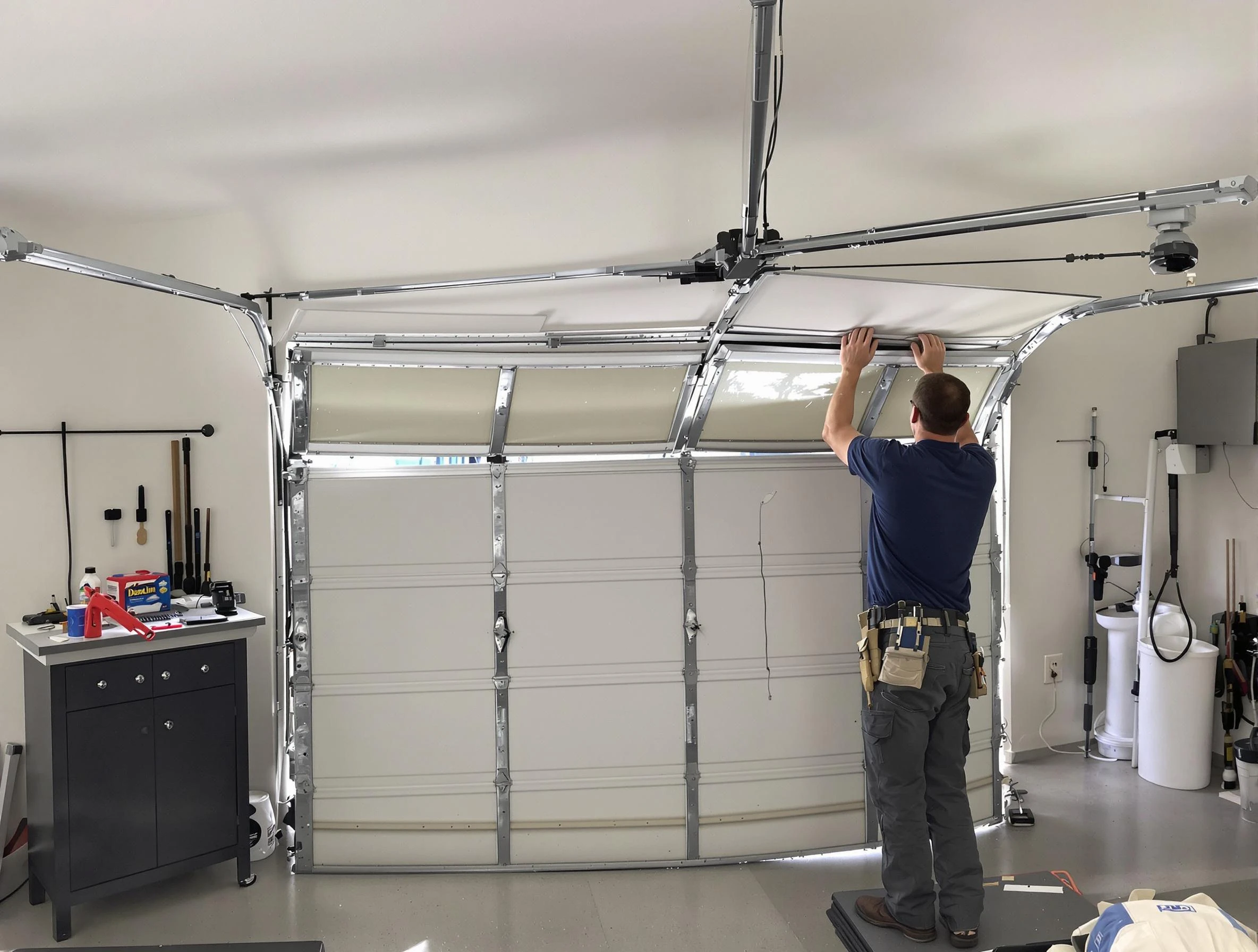 Moon Garage Door Repair specialist performing precise section replacement on Moon garage door