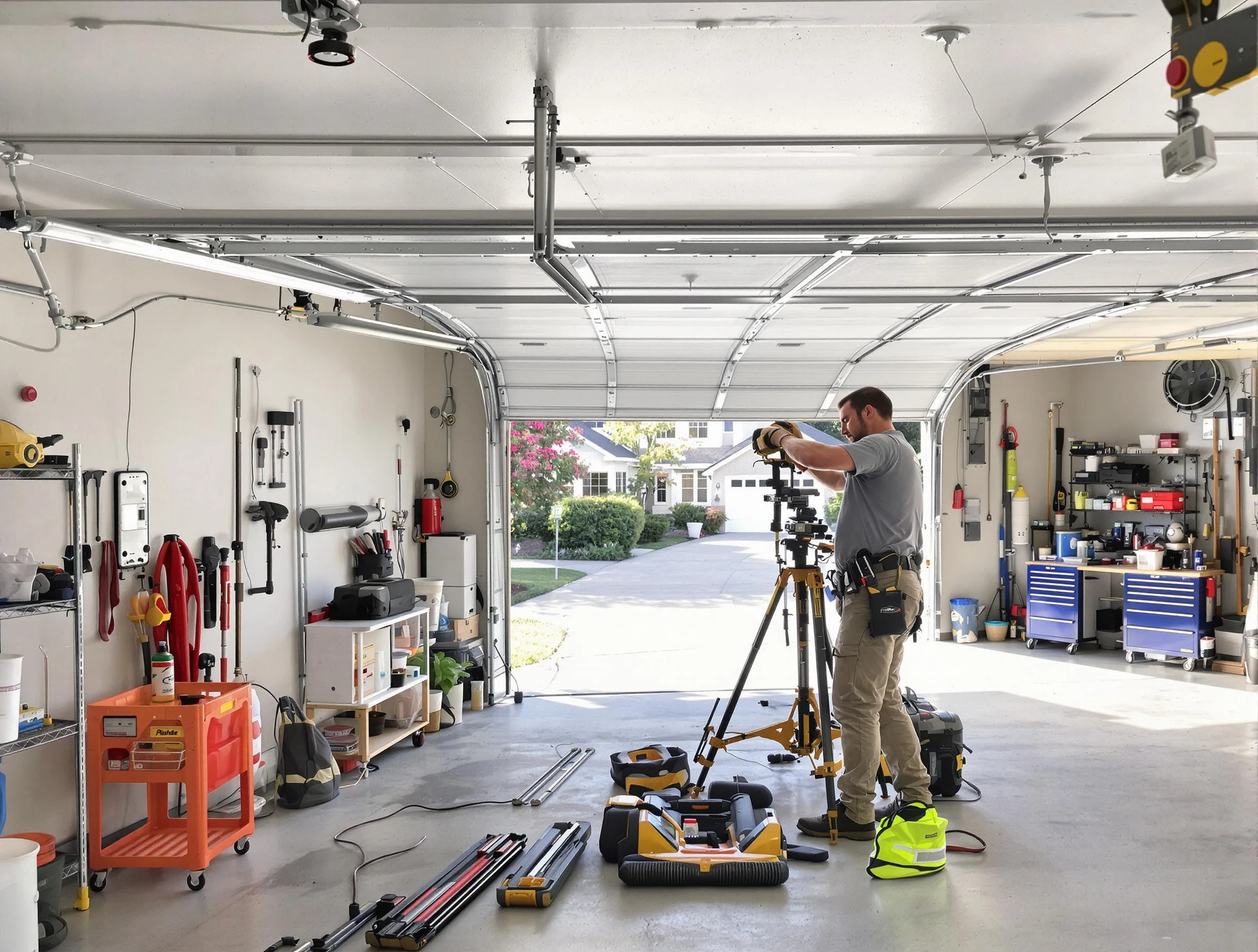 Moon Garage Door Repair specialist performing laser-guided track alignment in Moon